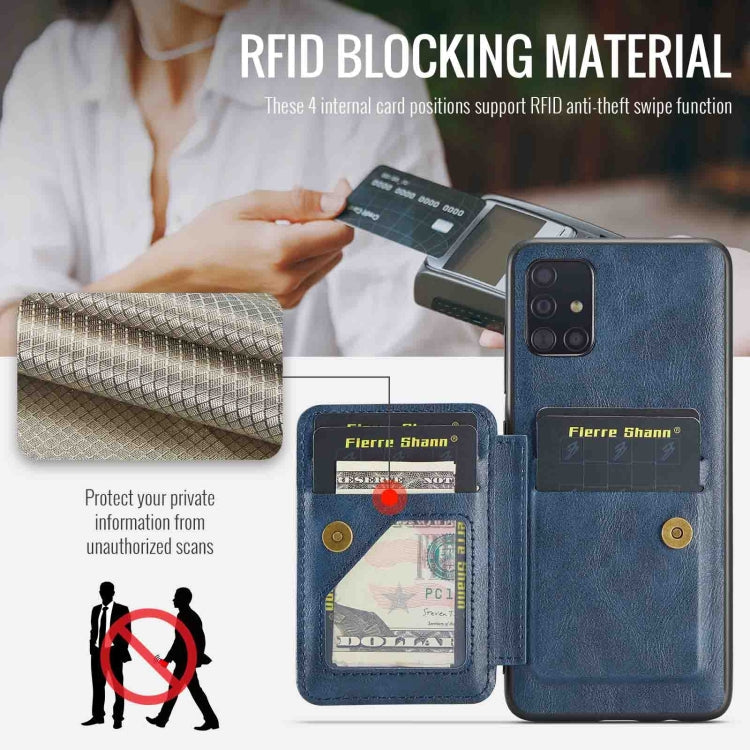 For Samsung Galaxy A71 4G Fierre Shann Oil Wax Cow Leather Card Holder Back Phone Case(Blue)