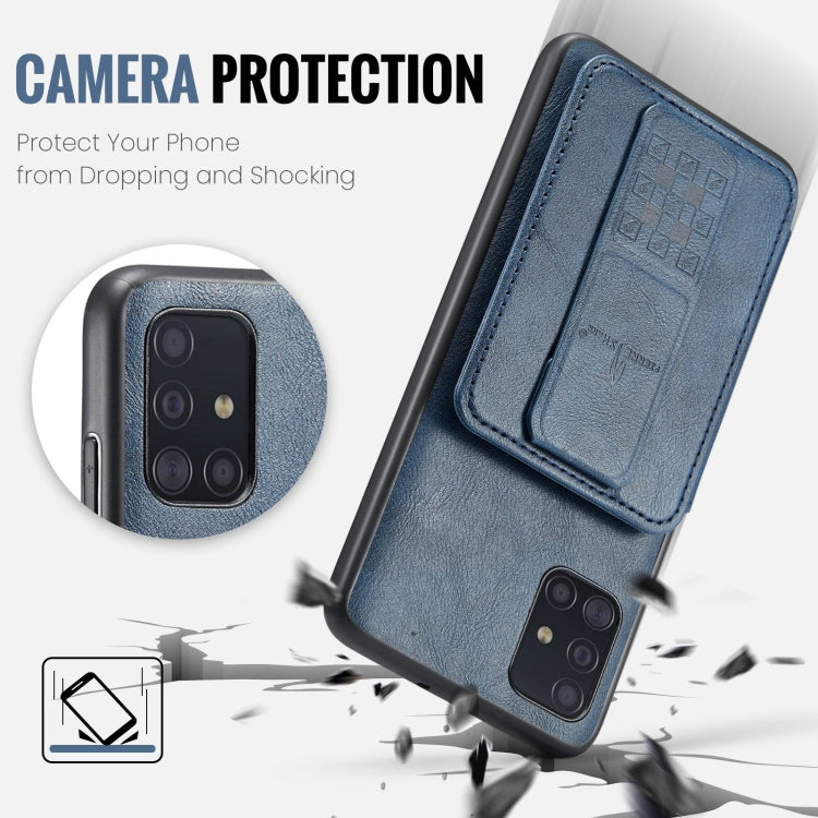For Samsung Galaxy A71 4G Fierre Shann Oil Wax Cow Leather Card Holder Back Phone Case(Blue)