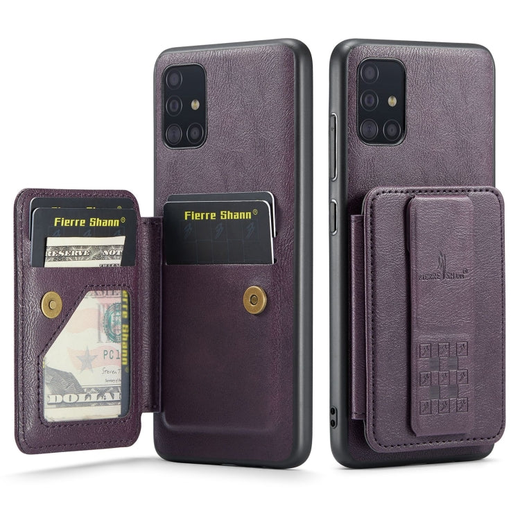 For Samsung Galaxy A71 4G Fierre Shann Oil Wax Cow Leather Card Holder Back Phone Case(Purple)