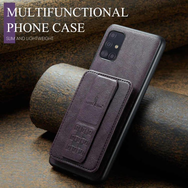 For Samsung Galaxy A71 4G Fierre Shann Oil Wax Cow Leather Card Holder Back Phone Case(Purple)