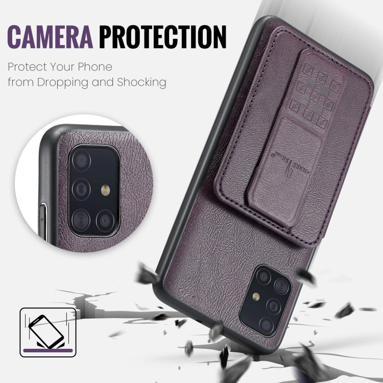 For Samsung Galaxy A71 4G Fierre Shann Oil Wax Cow Leather Card Holder Back Phone Case(Purple)