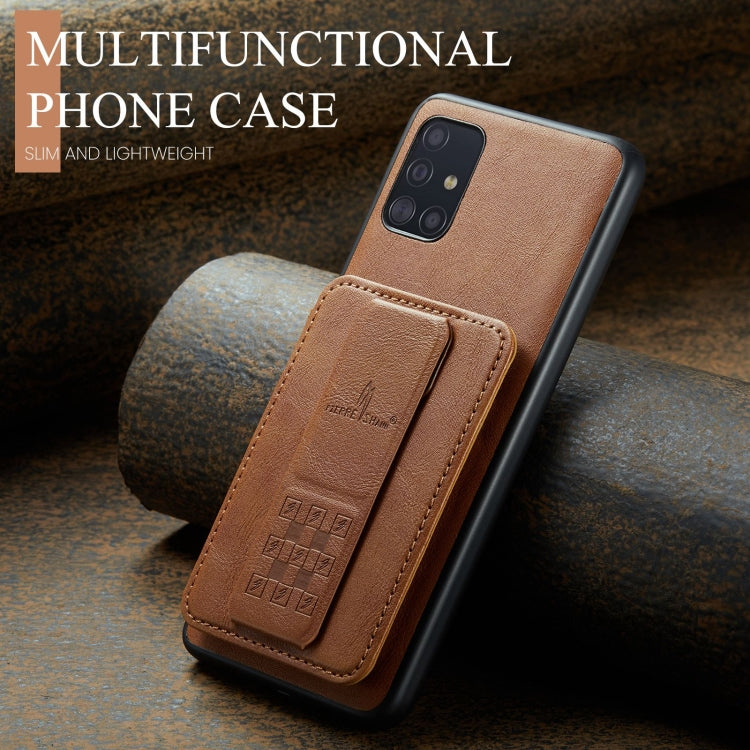 For Samsung Galaxy A71 4G Fierre Shann Oil Wax Cow Leather Card Holder Back Phone Case(Brown)