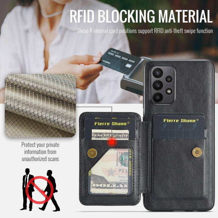 For Samsung Galaxy A73 Fierre Shann Oil Wax Cow Leather Card Holder Back Phone Case(Black)