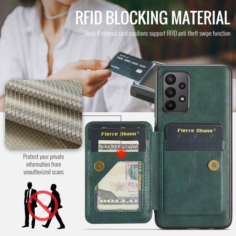 For Samsung Galaxy A73 Fierre Shann Oil Wax Cow Leather Card Holder Back Phone Case(Green)