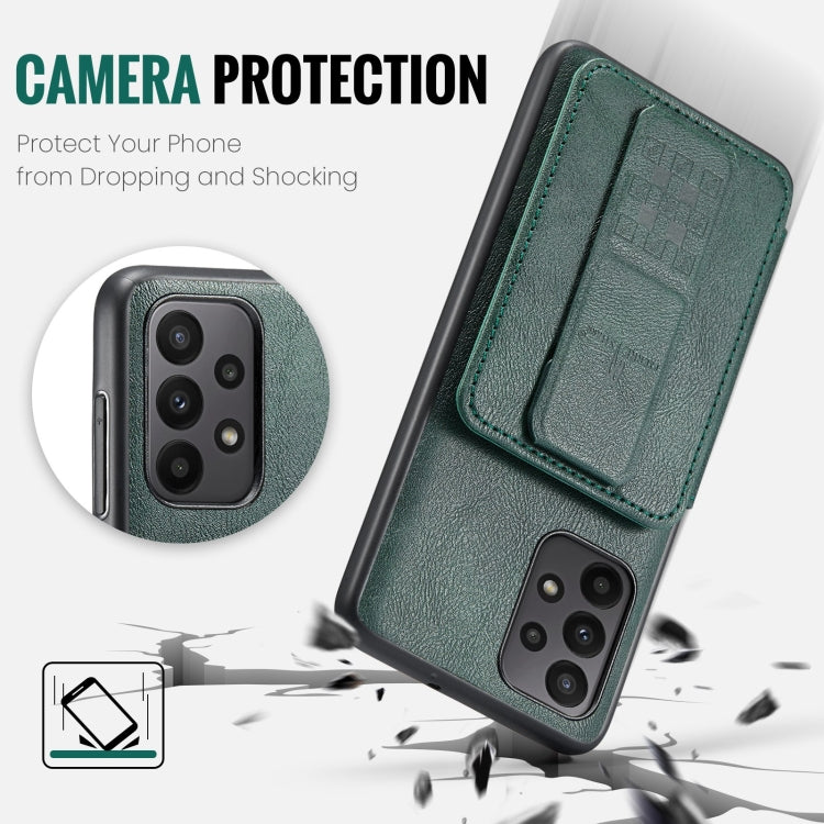 For Samsung Galaxy A73 Fierre Shann Oil Wax Cow Leather Card Holder Back Phone Case(Green)