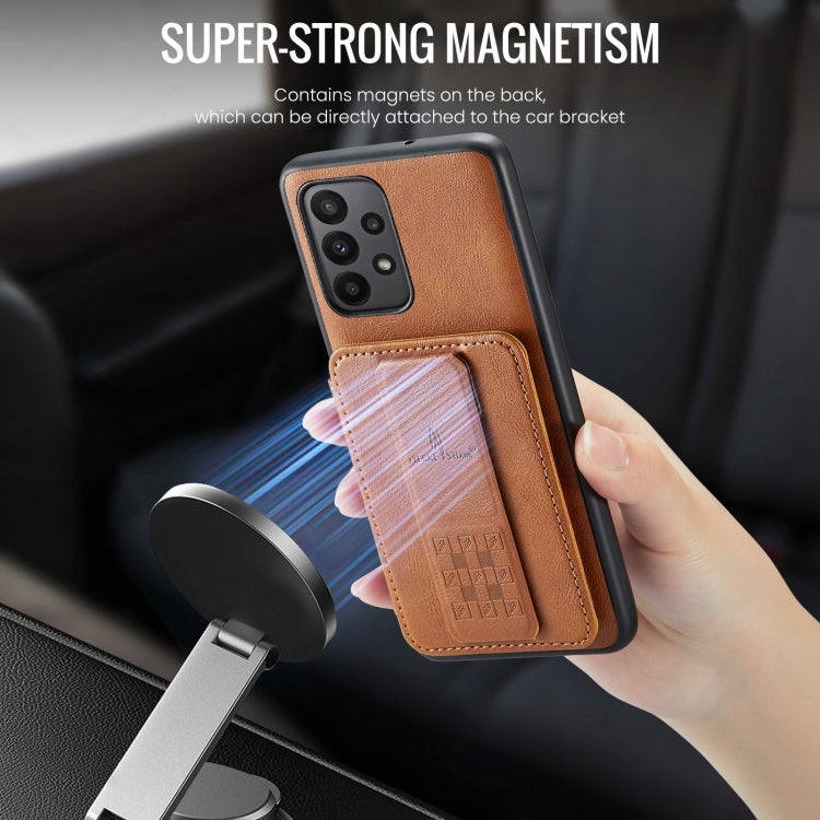 For Samsung Galaxy A73 Fierre Shann Oil Wax Cow Leather Card Holder Back Phone Case(Brown)