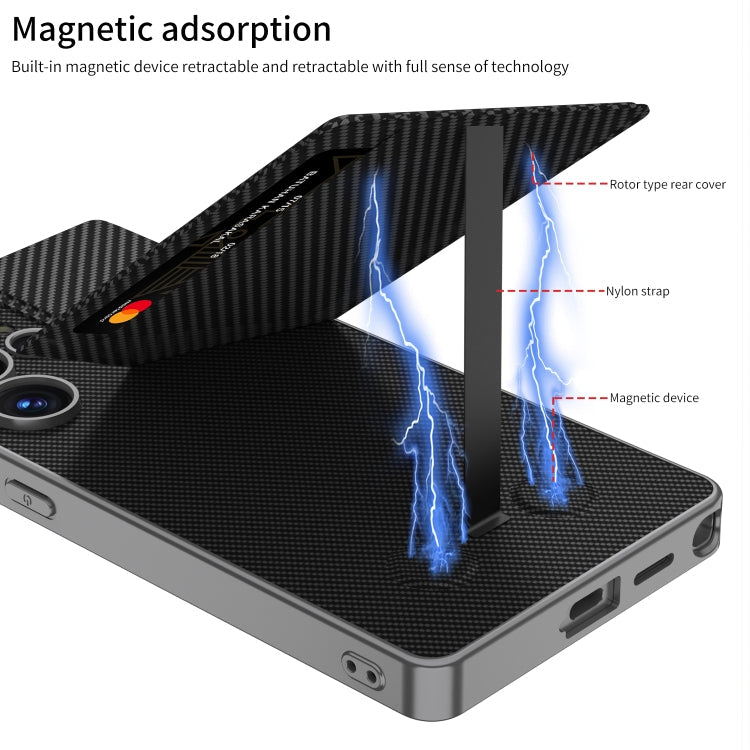 For Samsung Galaxy S25 Ultra 5G GKK Rotor Bracket Recessed Card Bag Full Coverage Phone Case(Carbon Fibre Texture)