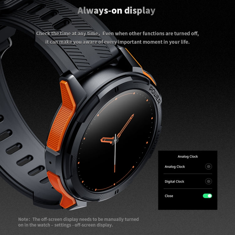 LEMFO C25 1.43 inch HD Round Screen Outdoor Smart Watch Supports Blood Oxygen Detection/Sedentary Reminder(Black Grey)