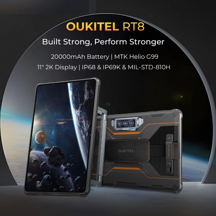 [HK Warehouse] OUKITEL RT8 4G Network IP68/IP69K Rugged Tablet, 6GB+256GB, 11 inch Android 13 MediaTek Helio G99 Quad Core Support Dual SIM, EU Plug(Black)
