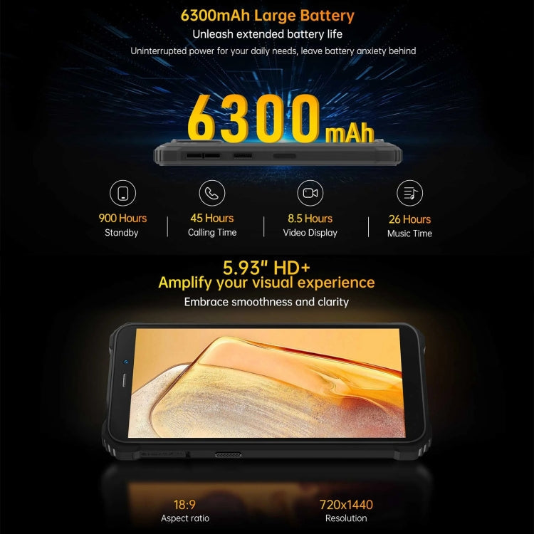 [HK Warehouse] Oukitel WP32, 4GB+128GB, IP68/IP69K, 5.93 inch Android 13 Unisoc Tiger T606 Octa-core, NFC, OTG, Network: 4G(Orange)