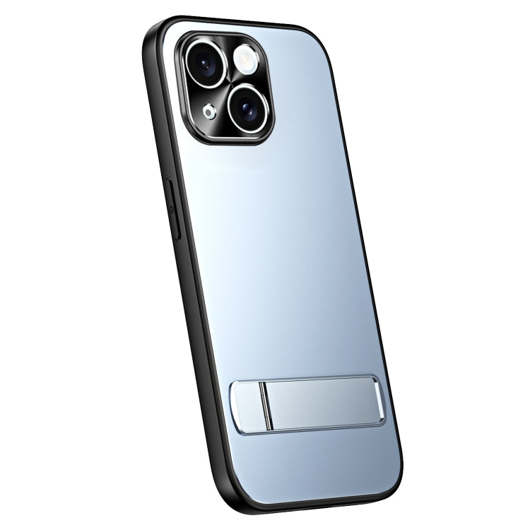 For iPhone 15 R-JUST RJ-61 Electroplating Frosted TPU + PC Phone Case with Holder(Blue)