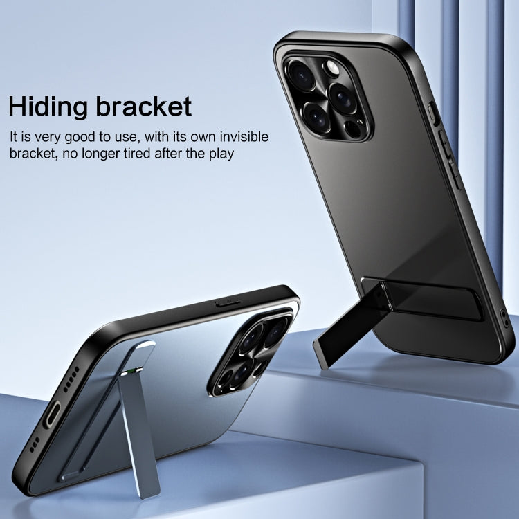 For iPhone 14 Pro Max R-JUST RJ-61 Electroplating Frosted TPU + PC Phone Case with Holder(Grey)