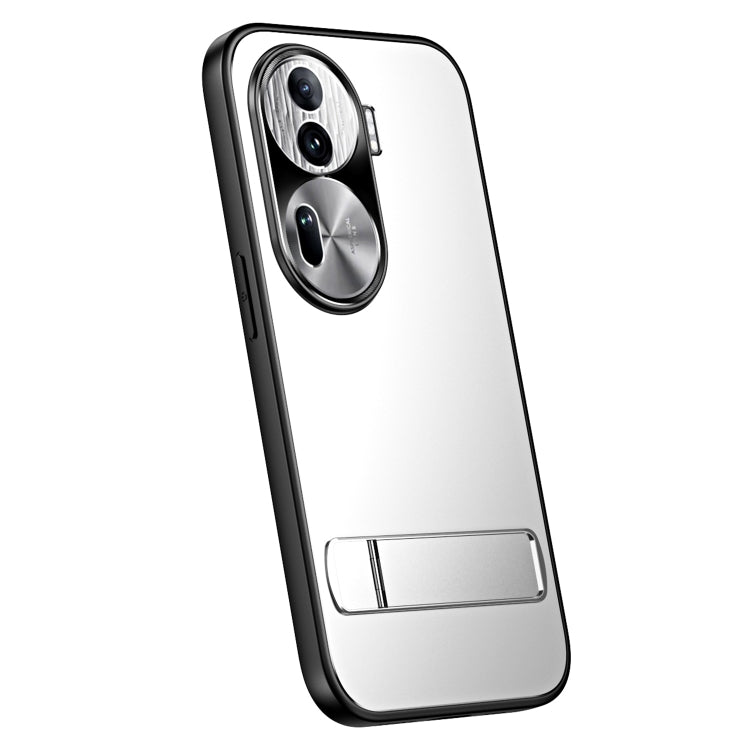 For OPPO Reno11 Global R-JUST RJ-61 Electroplating Frosted TPU + PC Phone Case with Holder(Silver)