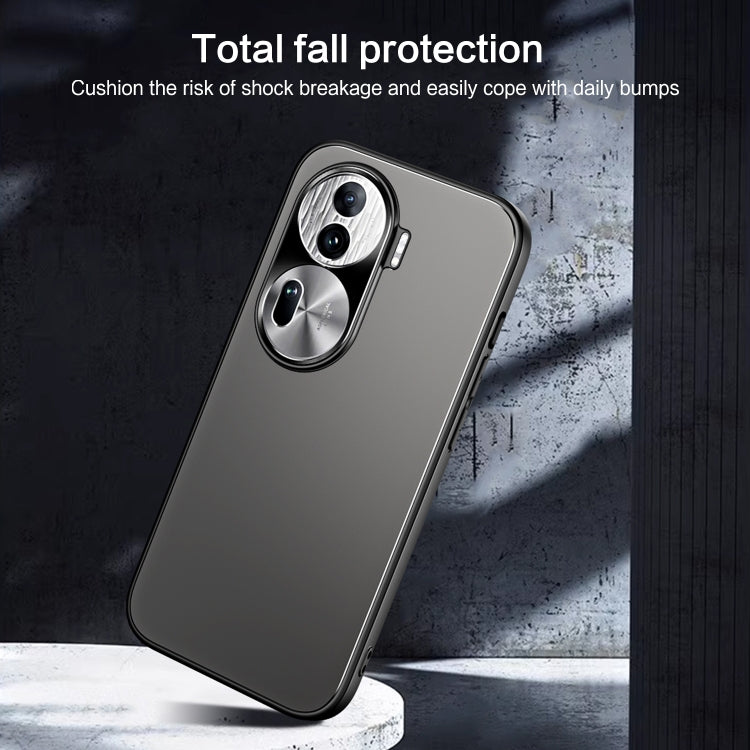 For OPPO Reno11 Pro Global R-JUST RJ-61 Electroplating Frosted TPU + PC Phone Case with Holder(Silver)
