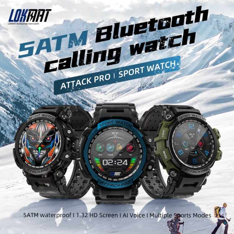 LOKMAT ATTACK Pro 1.32 inch BT5.1 Smart Sport Watch, Support Bluetooth Call / Sleep / Blood Oxygen / Heart Rate / Blood Pressure Health Monitor(Black)