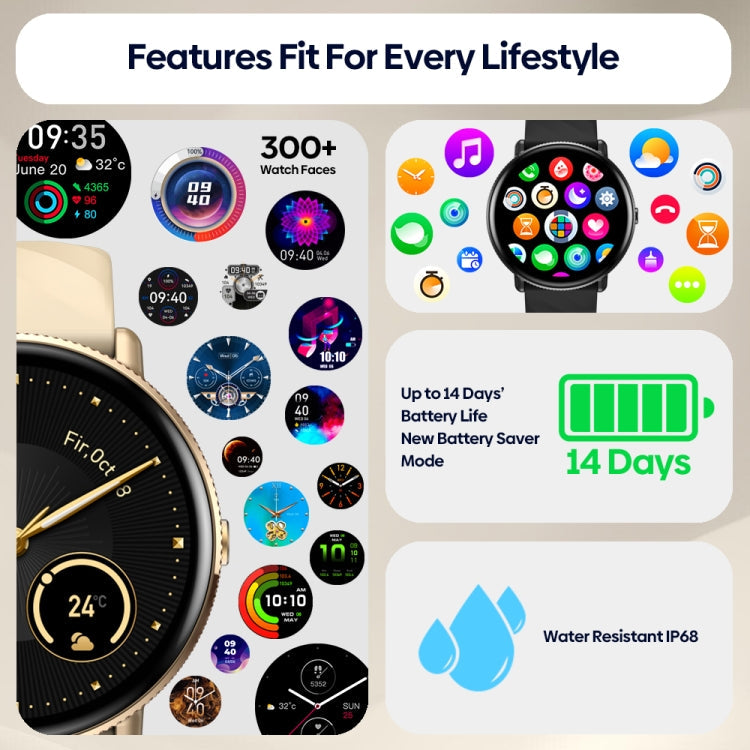 Zeblaze GTR 3 Pro 1.43 inch Screen Voice Calling Smart Watch, Support Heart Rate / Blood Pressure / Blood Oxygen(Gold)
