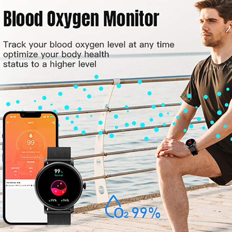 LEMFO LF35 1.43 inch AMOLED Round Screen Steel Strap Smart Watch Supports Blood Oxygen Detection(Black)
