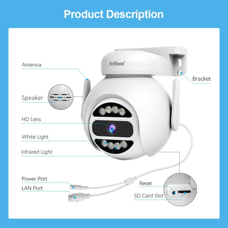 SriHome SH047 4MP IP66 Waterproof Motion Detection Night Vision WiFi HD Camera(EU Plug)