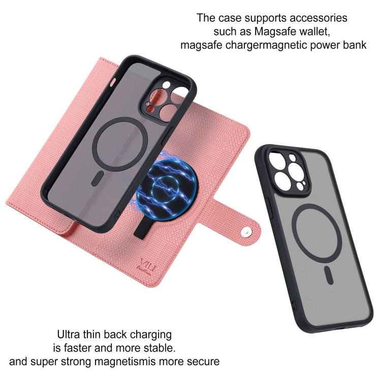 For iPhone 12 Pro Max ViLi GHA Series Shockproof MagSafe RFID Leather Attraction Horizontal Flip Phone Case(Pink)