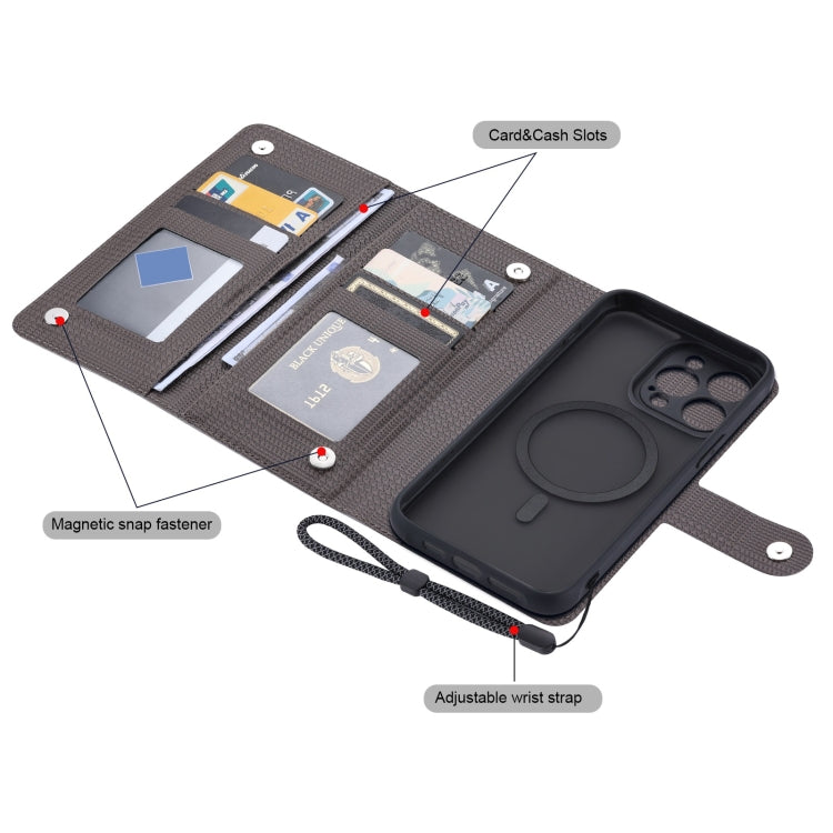 For iPhone 14 ViLi GHA Series Shockproof MagSafe RFID Leather Attraction Horizontal Flip Phone Case(Grey)