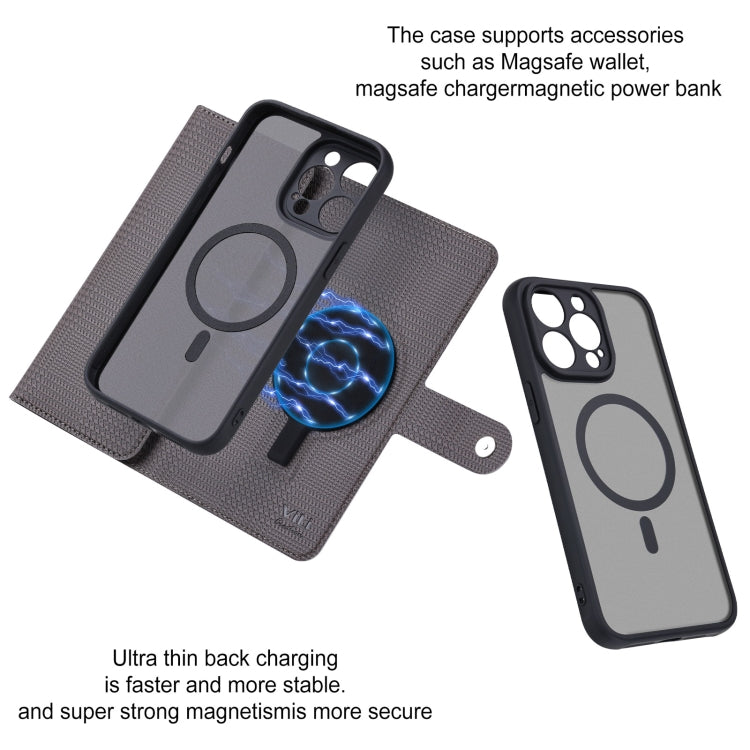 For iPhone 14 Plus ViLi GHA Series Shockproof MagSafe RFID Leather Attraction Horizontal Flip Phone Case(Grey)