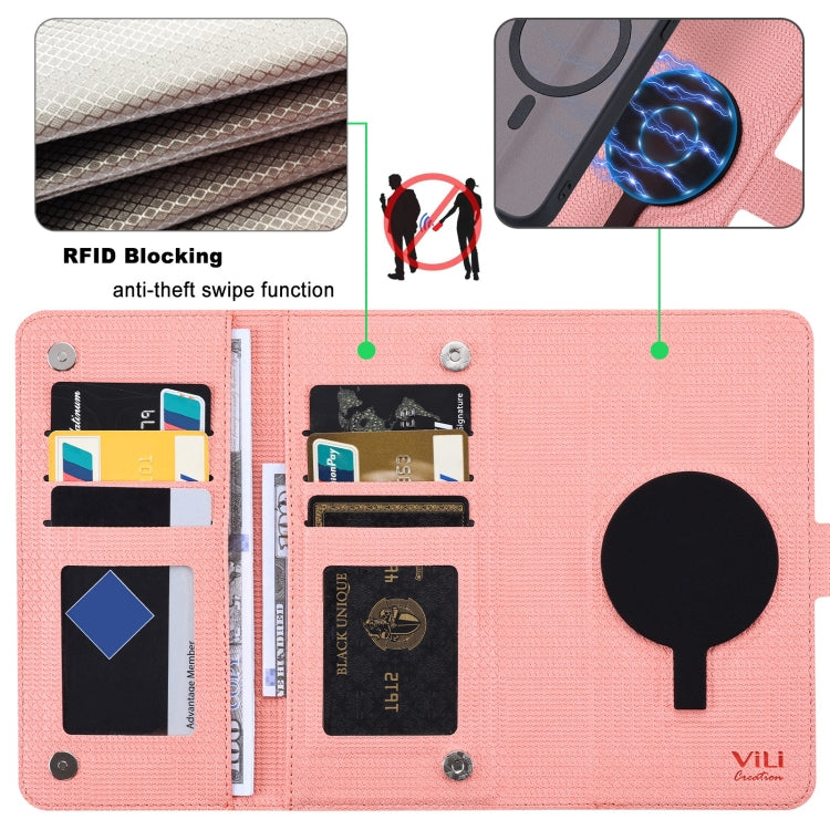 For iPhone 14 Pro ViLi GHA Series Shockproof MagSafe RFID Leather Attraction Horizontal Flip Phone Case(Pink)