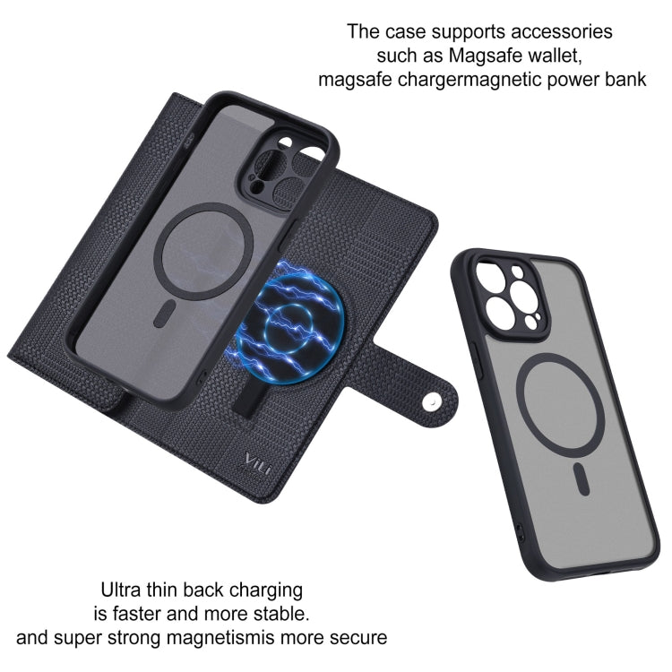 For iPhone 15 ViLi GHA Series Shockproof MagSafe RFID Leather Attraction Horizontal Flip Phone Case(Black)