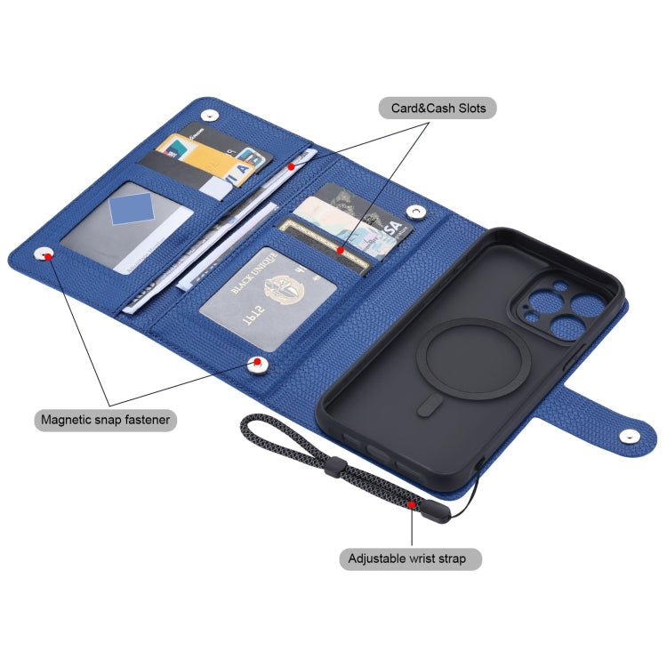 For iPhone 15 Plus ViLi GHA Series Shockproof MagSafe RFID Leather Attraction Horizontal Flip Phone Case(Blue)