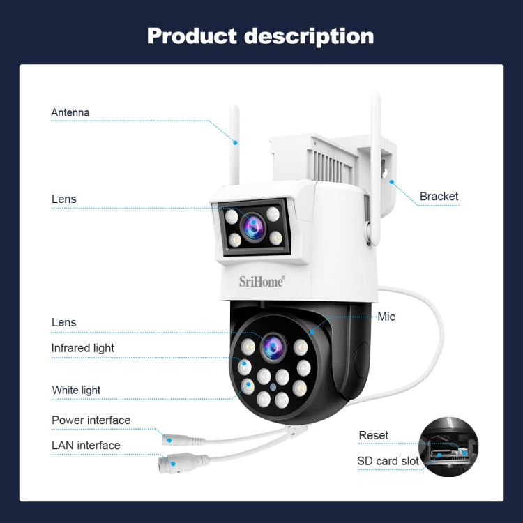 SriHome SH048 2MP + 2MP Humanoid Tracking Smart Night Vision Dual Lens IP Camera(AU Plug)