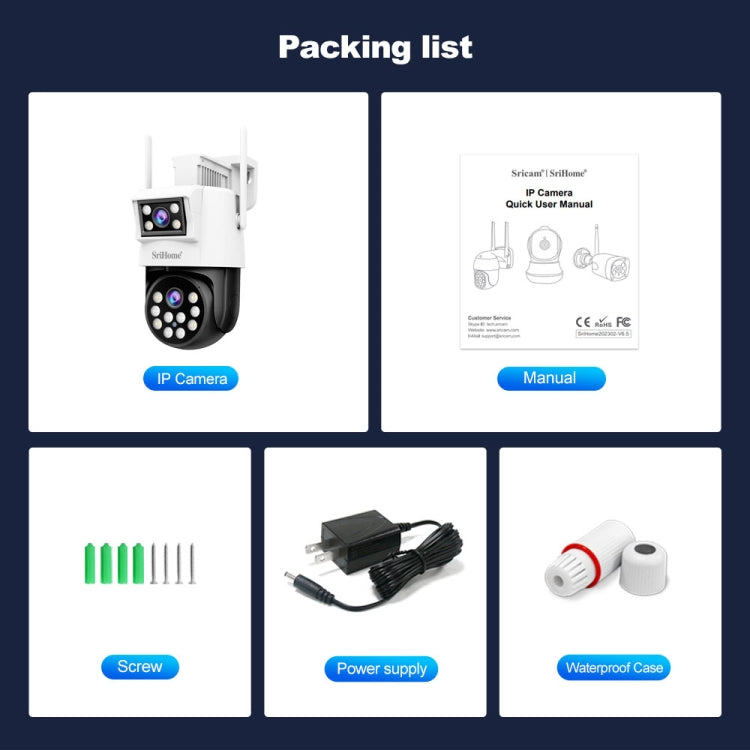 SriHome SH048 2MP + 2MP Humanoid Tracking Smart Night Vision Dual Lens IP Camera(AU Plug)
