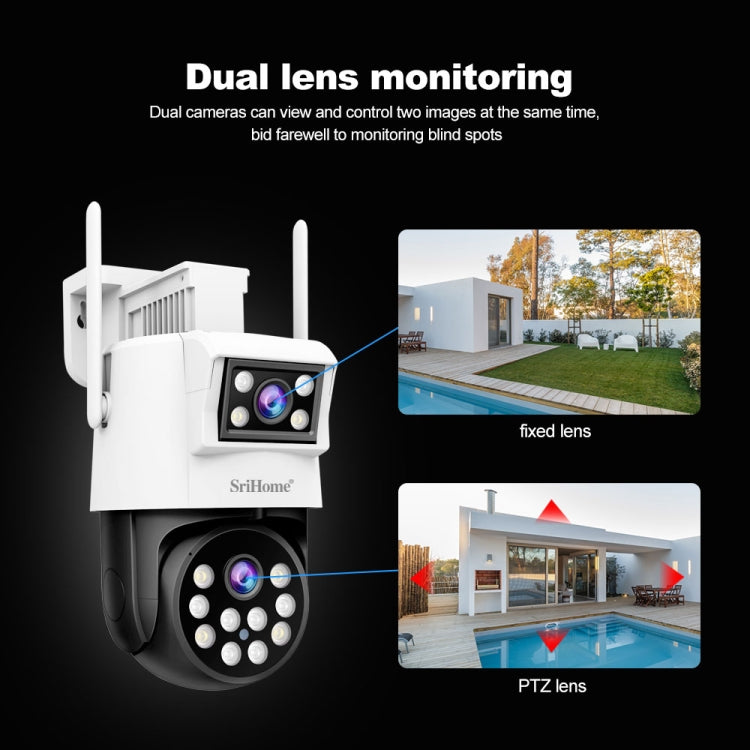 SriHome SH048 2MP + 2MP Humanoid Tracking Smart Night Vision Dual Lens IP Camera(EU Plug)
