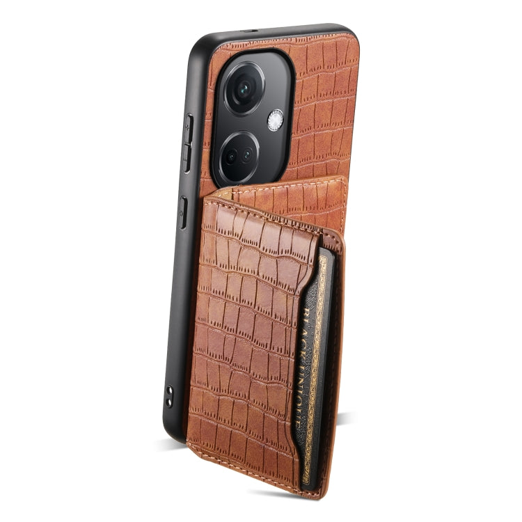 For OPPO K11 Crocodile Texture Card Bag Design Full Coverage Phone Case(Brown)
