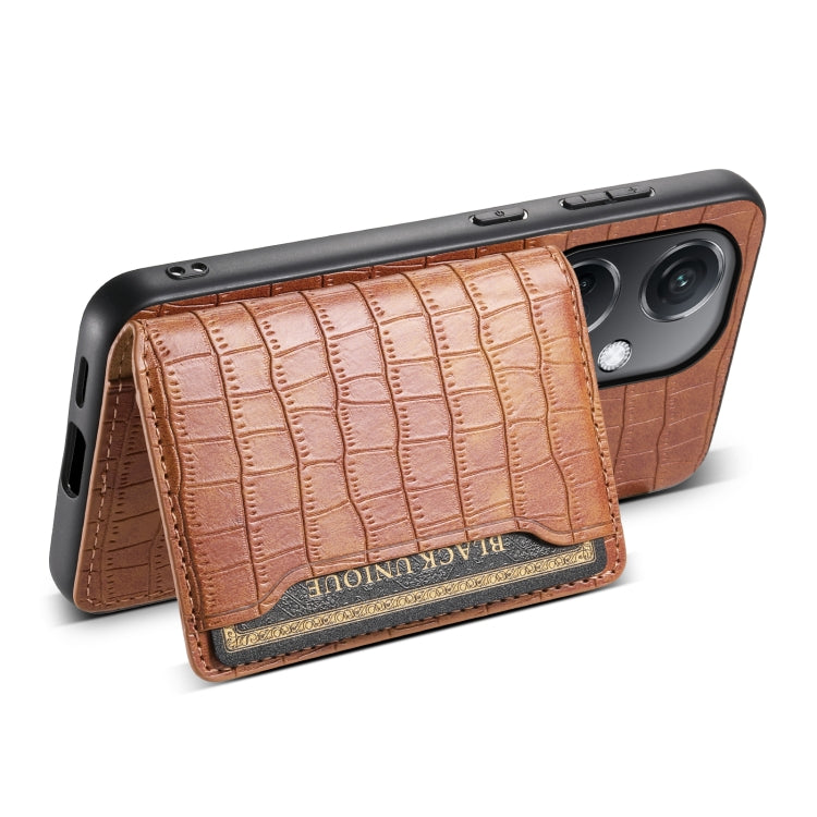 For OPPO K11 Crocodile Texture Card Bag Design Full Coverage Phone Case(Brown)
