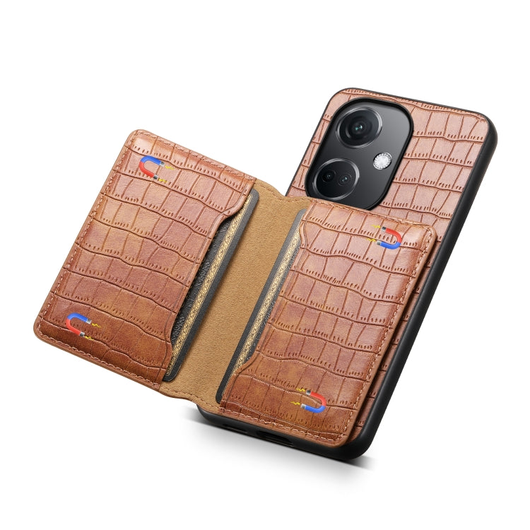 For OPPO K11 Crocodile Texture Card Bag Design Full Coverage Phone Case(Brown)