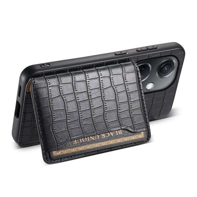 For OPPO K11 Crocodile Texture Card Bag Design Full Coverage Phone Case(Black)