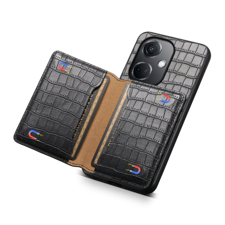 For OPPO K11 Crocodile Texture Card Bag Design Full Coverage Phone Case(Black)