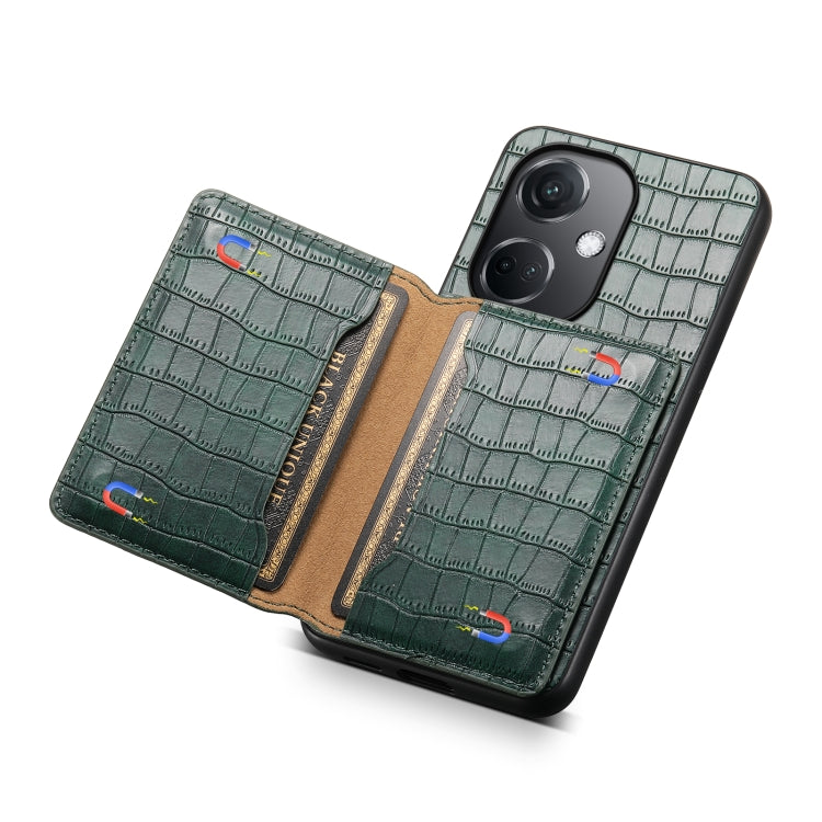 For OPPO K11 Crocodile Texture Card Bag Design Full Coverage Phone Case(Green)