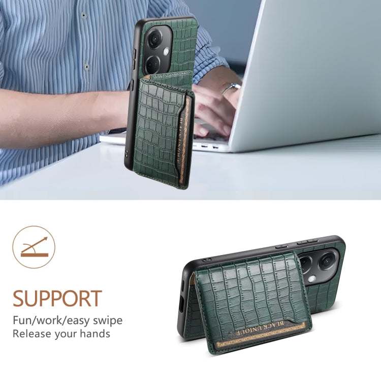 For OPPO K11 Crocodile Texture Card Bag Design Full Coverage Phone Case(Green)
