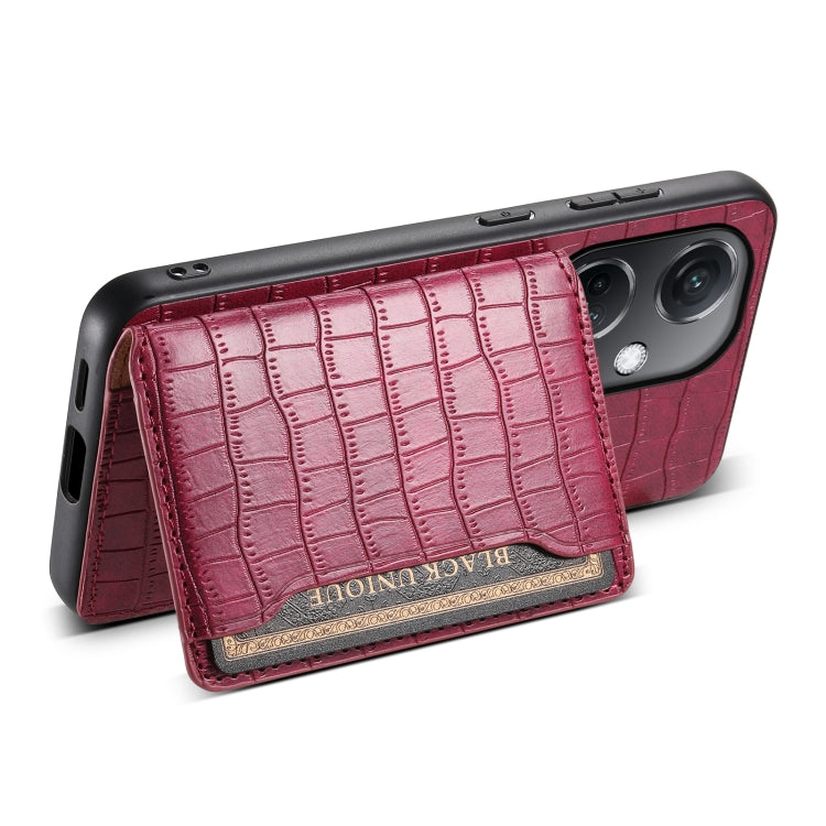 For OPPO K11 Crocodile Texture Card Bag Design Full Coverage Phone Case(Red)