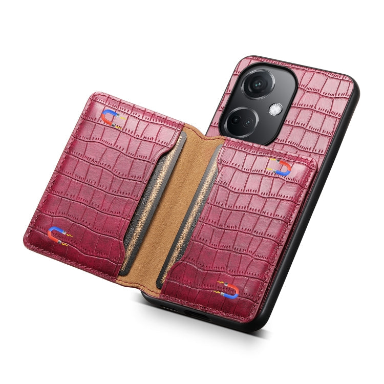 For OPPO K11 Crocodile Texture Card Bag Design Full Coverage Phone Case(Red)