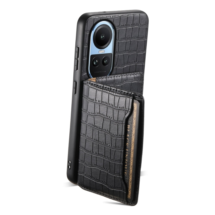 For OPPO Reno10 5G Global Crocodile Texture Card Bag Design Full Coverage Phone Case(Black)