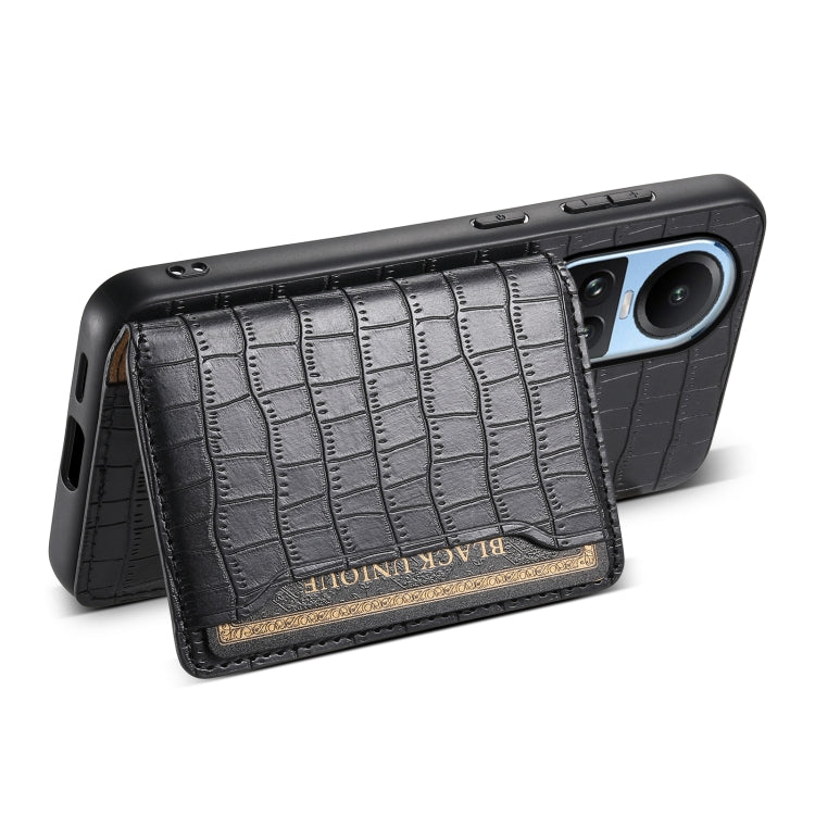 For OPPO Reno10 5G Global Crocodile Texture Card Bag Design Full Coverage Phone Case(Black)