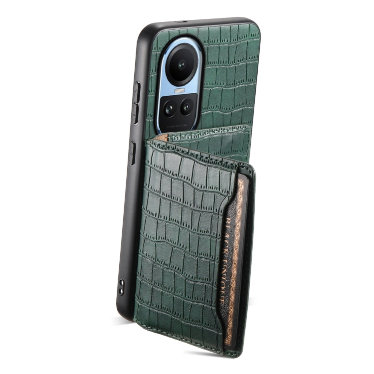 For OPPO Reno10 5G Global Crocodile Texture Card Bag Design Full Coverage Phone Case(Green)