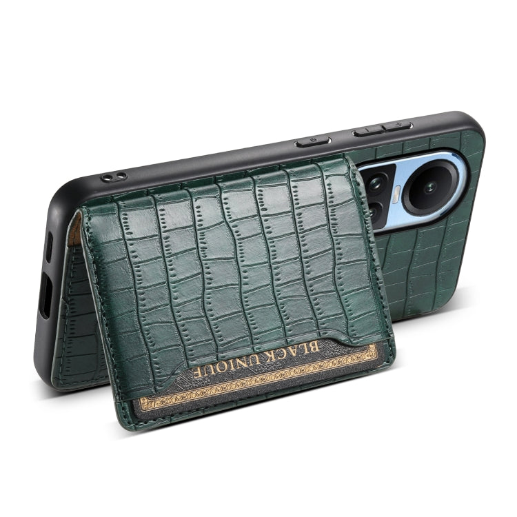 For OPPO Reno10 5G Global Crocodile Texture Card Bag Design Full Coverage Phone Case(Green)