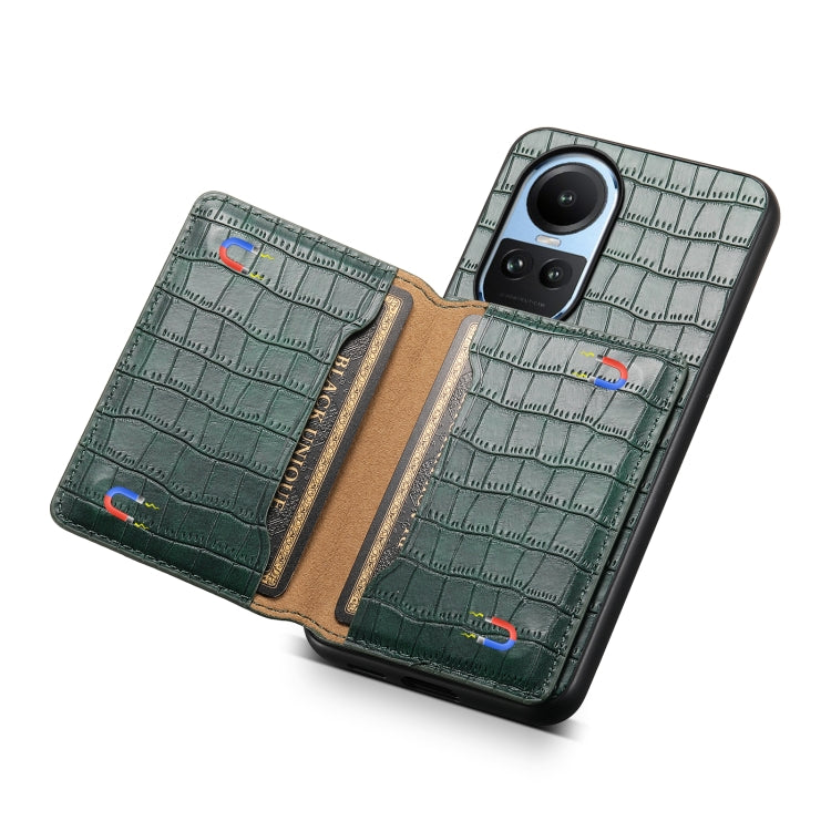 For OPPO Reno10 5G Global Crocodile Texture Card Bag Design Full Coverage Phone Case(Green)