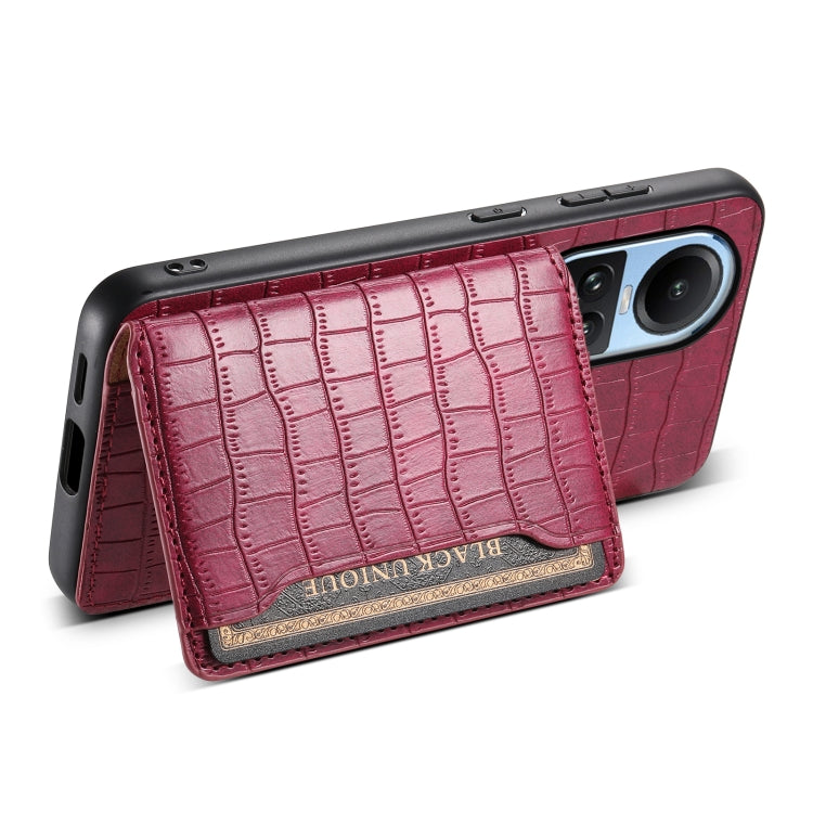 For OPPO Reno10 5G Global Crocodile Texture Card Bag Design Full Coverage Phone Case(Red)