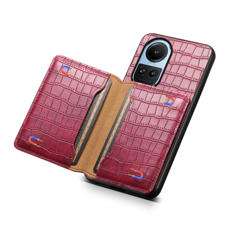 For OPPO Reno10 5G Global Crocodile Texture Card Bag Design Full Coverage Phone Case(Red)