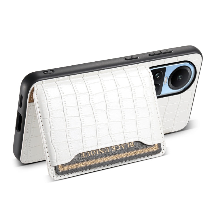For OPPO Reno10 5G Global Crocodile Texture Card Bag Design Full Coverage Phone Case(White)