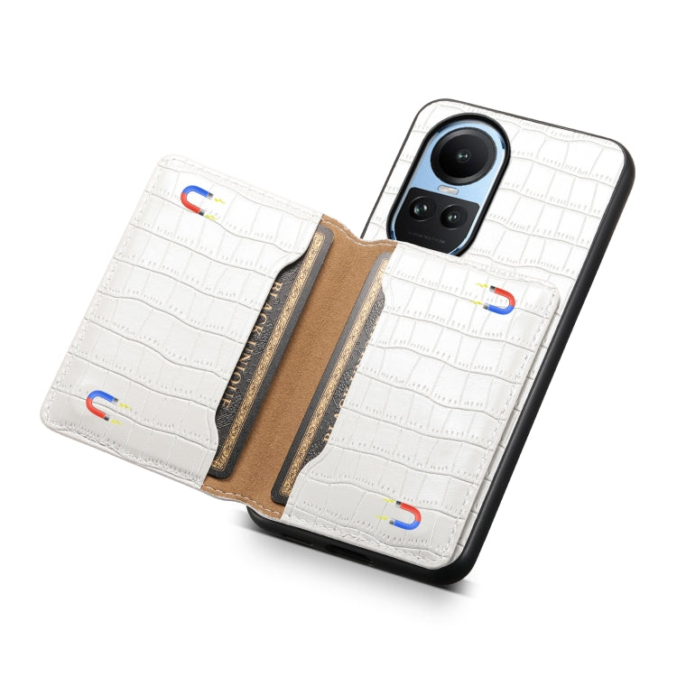 For OPPO Reno10 5G Global Crocodile Texture Card Bag Design Full Coverage Phone Case(White)