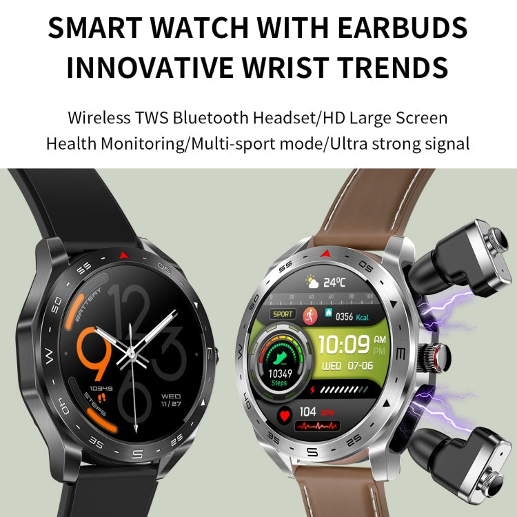 LEMFO T95 1.52 inch IPS Screen 2 in 1 Bluetooth Earphone Smart Watch Support Health Monitoring(Black)